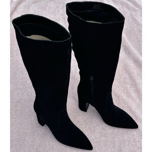 Steve Madden Evey Black Suede Knee High Heeled Boots Womens 7.5M Wide Calf New
